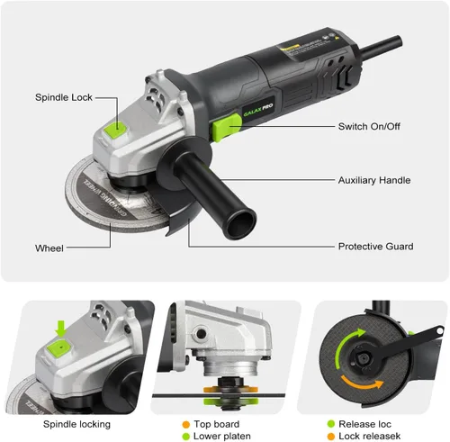 Vista 2 de GALAX PRO Amoladora Angular Eléctrica, Equipada con Motor de 4.0 Amperios con Potencia de Salida Máxima de 750W, Amoladora Angular con Cable