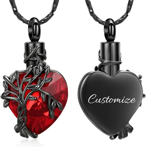 Vista 79 de Imrsanl Collar de urna de árbol de la vida con forma de corazón, joyería de cremación para hombres y mujeres, recuerdo, joyería conmemorativa