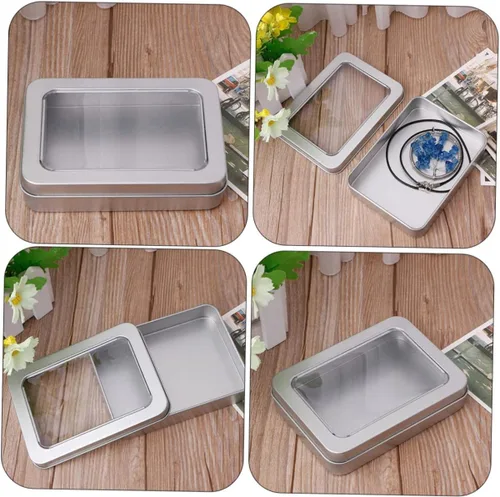 Vista 9 de UKCOCO Caja de almacenamiento USB, 4 unidades de caja vacía de metal para pulgar, caja de lata rectangular con tapa, tarro de almacenamiento