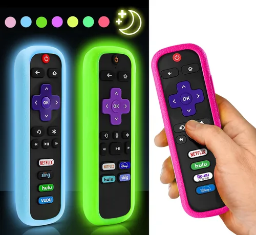 Vista 10 de （2 Pack） ONEBOM Cover for Roku Remote, Silicone Case for Hisense/TCL Roku TV Steaming Stick Express Control, Universal Remote Sleeve Skin（Green Blue
