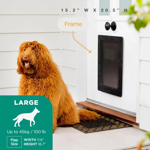 Vista 2 de Hakuna Pets Puerta súper resistente para mascotas, gatos y perros con panel de bloqueo de 2 vías para pantallas, puertas, paredes y vidrio de hasta