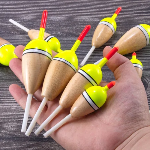 Vista 7 de Alwonder Paquete de 4 Bobbers para Pesca, Flotadores Deslizantes de Cuerpo de Madera de Balsa Flotante, Bobber Deslizante Ovalado de Alta