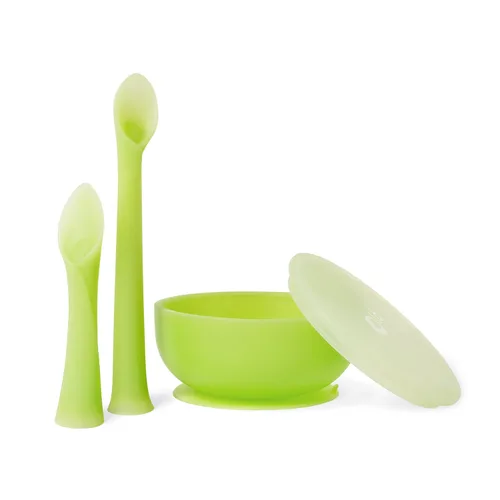 Vista 10 de Olababy Juego de 2 piezas de alimentación avanzada para bebé, incluye cuchara de entrenamiento y cuenco de vapor Kiwi / Lima