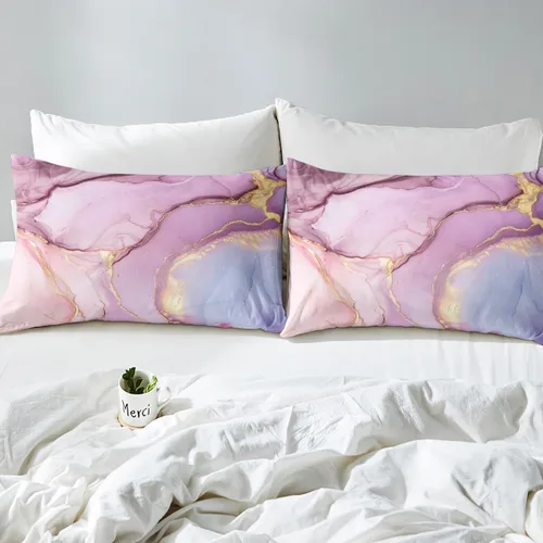 Vista 4 de Funda nórdica de mármol rosa tamaño individual para mujeres adultas y niñas con temática de arte abstracto Juego de ropa de cama