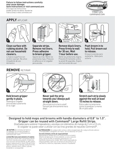Vista 10 de Command Pinzas de escoba y trapeador, 2 colgadores y 4 tiras, soporte de pared colgante sin daños para escoba y trapeador, organizador de limpieza