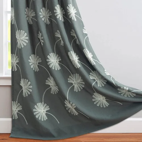 Vista 21 de VOGOL - Cortinas con ojales bordadas con patrón floral elegante de lino sintético, 2 paneles, 60% opacas con aislamiento térmico, cortinas pesadas