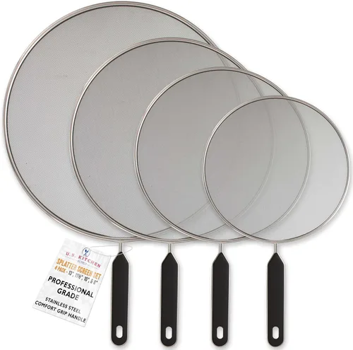 Vista 8 de U.S. Kitchen Supply Juego de 3 protectores de salpicaduras de acero inoxidable de 13 pulgadas, cubierta de malla fina, grasa y aceite, pantalla