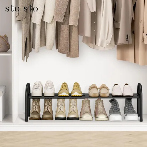 Vista 2 de STO STO Organizador de zapatos expandible, zapatero de metal de 1 nivel para armario, hasta 8 pares de almacenamiento ajustable para entrada