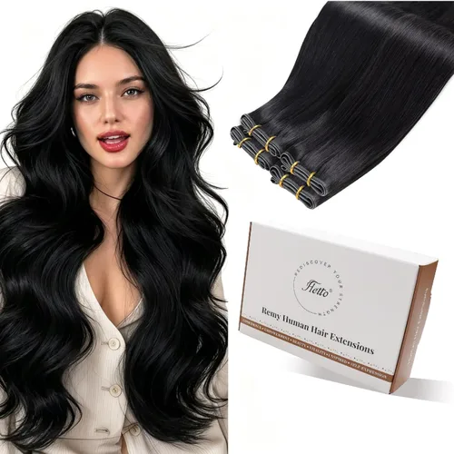 Vista 11 de Hetto - Extensiones de cabello humano real para coser, color negro azabache, #1, 12 pulgadas, 2.47 onzas Adhesivo suave, fuerte, uso diario