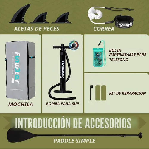 Vista 5 de FunWater Inflatable Stand Up Paddle Board with Beginners SUP Accessories verde militar (army green camouflage)