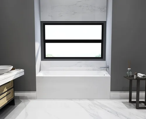 Vista 5 de Aqua Eden VTAP663222R - Bañera de acrílico de 3 paredes con drenaje a la derecha, 66 pulgadas, color blanco