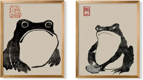 Vista 6 de Decoración de pared de rana japonesa, decoración japonesa, decoración japonesa, Wabi Sabi, póster japonés de Matsumoto Hoji, juego de imágenes
