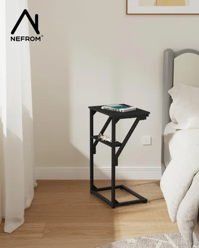 Vista 6 de Mesa auxiliar en forma de C, mesa auxiliar de sofá pequeño, mesa de bandeja de sofá para sala de estar, dormitorio, mesita de noche ET-D-BKW1