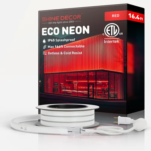 Vista 31 de Shine Decor Tira de luces LED AC 120V, cuerda de neón eco de 120 LED/m sin puntos, conectable y cortable, IP65 impermeable y resistente al clima