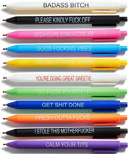 Vista 19 de 10 bolígrafos multicolor divertidos con citas quejándose y función de pantalla táctil, regalos de oficina, bolígrafos pasivos negativos