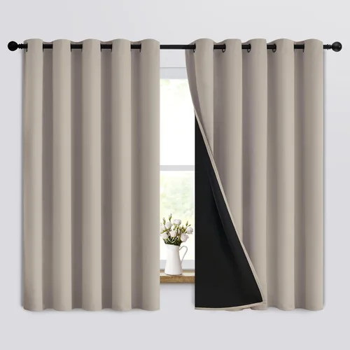 Vista 134 de Yakamok Cortinas negras, cortinas de ventana con aislamiento térmico y eficiencia energética para dormitorio, cortinas opacas completas y cortinas