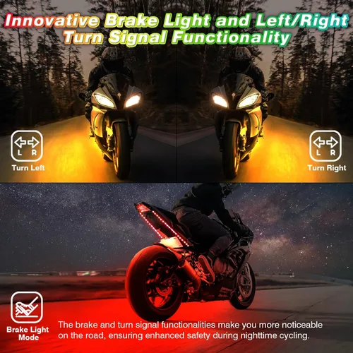 Vista 4 de 8 piezas de kit de luces LED para motocicleta Chasing Dreamcolor con/APP/control remoto RF, señal de giro y freno, tira de luces LED subterráneas