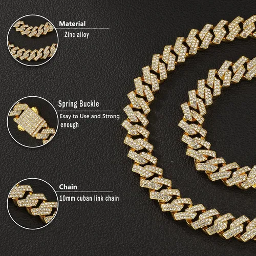 Vista 3 de Saintda Cadena de eslabones cubanos para hombre, diseño de Miami, cadena de diamantes brillantes, joyería de hip hop con caja de regalo para mujer