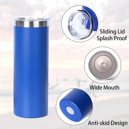 Vista 3 de Muka Vaso delgado de acero inoxidable de 20 onzas, vaso recto con recubrimiento en polvo, color negro 20 oz capacity, Slim profile, Double wall
