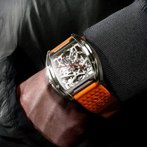 Vista 3 de CIGADesign Reloj de esqueleto automático mecánico de titanio con réplica Tonneau de reloj de pulsera casual impermeable con cristal de zafiro correa