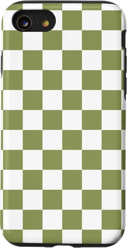 Vista 18 de Funda para iPhone 17 con diseño de cuadros verde oliva estético retro