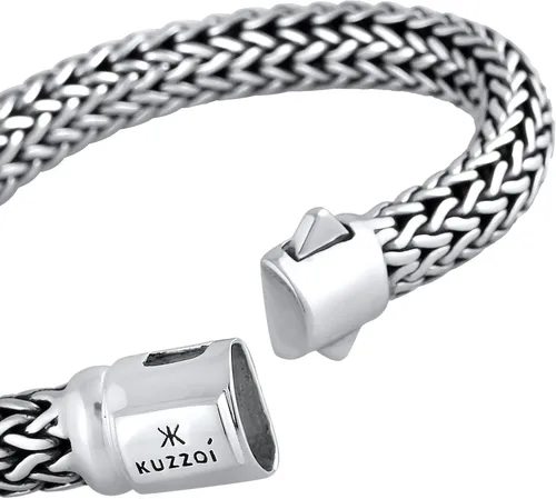 Vista 3 de kuzzoi Pulsera redonda bizantina de plata de ley 925 para hombre, longitud 7,48 pulgadas - 9,05 pulgadas, ancho 0,35 pulgadas, 1.87 onzas