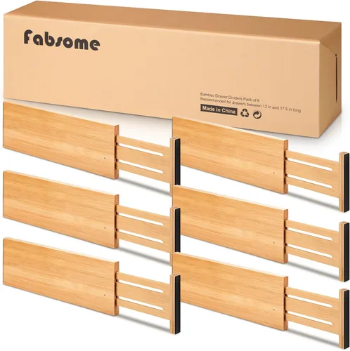 Vista 10 de Fabsome Organizadores de Cajones de Cómoda Paquete de 6, 4.65 pulgadas de alto ajustables de 12.5 a 17 pulgadas, separadores de cajones de bambú