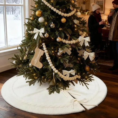 Vista 10 de yuboo - Falda de árbol de Navidad de 48 pulgadas, rojo burdeos, falda de árbol de Acción de Gracias y Navidad de punto, falda rústica para árbol
