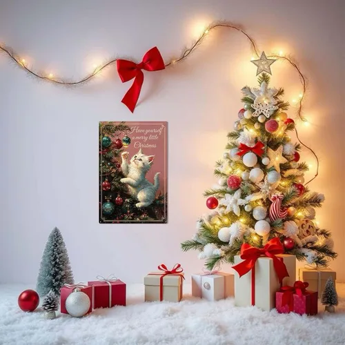 Vista 4 de Adornos de Navidad rosados, decoración del hogar, lindo gato, mamá, regalos para mujeres, letrero de hojalata de 8 x 12 pulgadas
