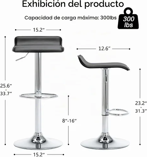 Vista 2 de NOBPEINT Taburete giratorio ajustable con elevación de aire cromado contemporáneo, juego de 4 (negro)