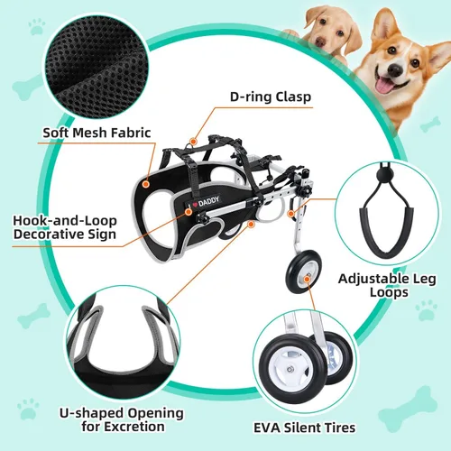 Vista 4 de Nasjac Silla de ruedas para perros para patas traseras, silla de ruedas Negro