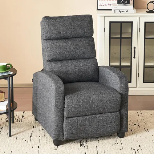 Vista 9 de Furnimart Silla reclinable manual pequeña para espacios compactos, chenilla sobrerelleno, cojín grueso, cómodo sofá reclinable individual