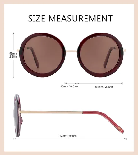 Vista 26 de JOOX Gafas de sol redondas polarizadas retro para mujer, gafas de sol vintage de gran tamaño con lente de protección UV 100%