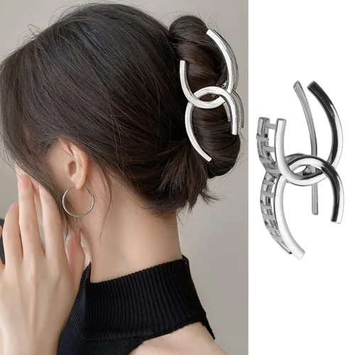 Vista 8 de Pinzas de metal grandes para el cabello con diseño de lazo negro y perlas blancas, pinzas antideslizantes para mujeres y niñas, agarre fuerte