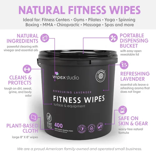 Vista 3 de Wipex Paquete de toallitas de fitness para equipos: obtén 2 cubos (1) lavanda y (1) toallitas para equipos de fitness a base de plantas
