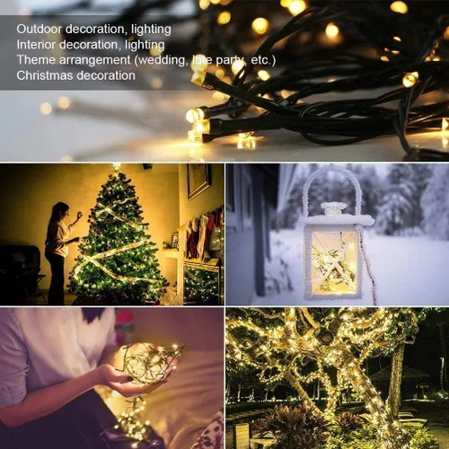 Vista 4 de Guirnalda de luces negras de hadas con función de memoria. Extensión de 33 pies con 100 luces LED enchufables, acogedoras decoraciones blancas