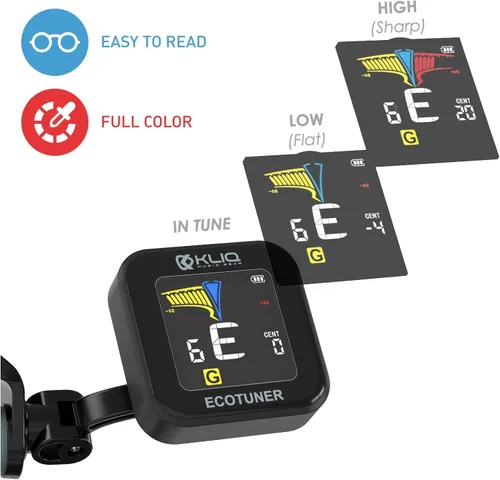 Vista 4 de KLIQ EcoTuner - Afinador de clip recargable USB para todos los instrumentos (con cable de carga incluido) Afinadores de clip KLIQ