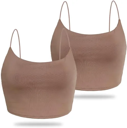 Vista 51 de Amilia - Camiseta básica de tirantes delgados para mujer (doble capa)