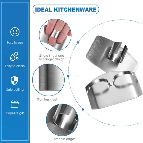 Vista 3 de CHENGU 9 Piezas Protector de Dedos para Cortar Vegetales, Protector de Acero Inoxidable, Cuchillo, Peladores de Pulgar, Soporte para Cebolla