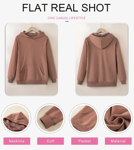 Vista 5 de SHEWIN - Sudadera informal con capucha para mujer, unicolor, ligera y holgada, sin botones, con mangas largas y bolsillo