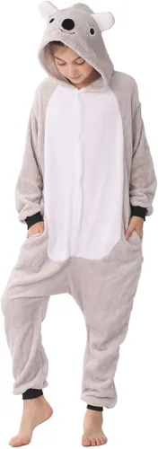 Vista 2 de Disfraz de animal para niños, pijama de franela para niños, cosplay, para niños y niñas, Halloween, cálido de felpa de una pieza, koala