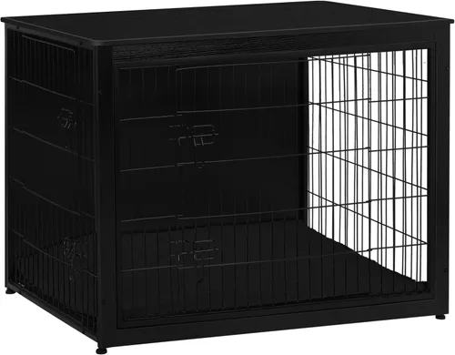 Vista 46 de DWANTON - Perrera con cojín, de madera, con puertas dobles, para interiores, S, M, L, 27.2 pulgadas de largo, negro