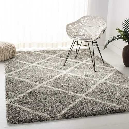 Vista 104 de SAFAVIEH Hudson Shag Collection - Alfombra decorativa de 2 x 3 pies, color beige y marfil, diseño moderno de enrejado, no desprende pelusa