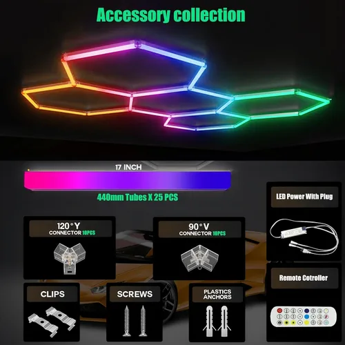 Vista 8 de 25Pack RGB Hexagon Lights,Music Sync 5Hex LED Hexagon Lights,RGB 358 Kinds of Changes Dimmable Speed-Adjustable DIY Color-Changing Lights Smart App
