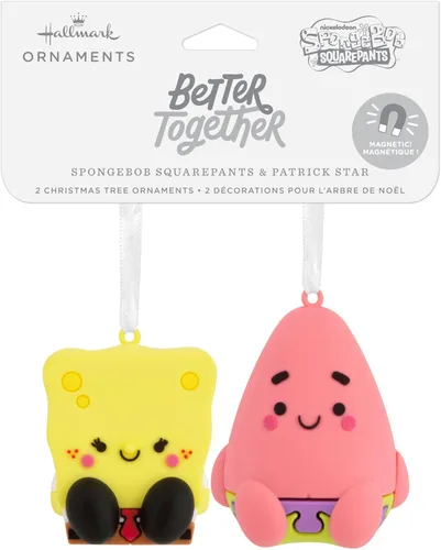 Vista 3 de Hallmark Better Together Nickelodeon Bob Esponja y Patrick Star Adornos magnéticos de Navidad, juego de 2