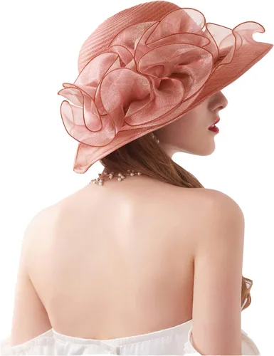 Vista 4 de Sombrero de tocado de organza para mujer, de ala ancha, para boda, fiesta de té