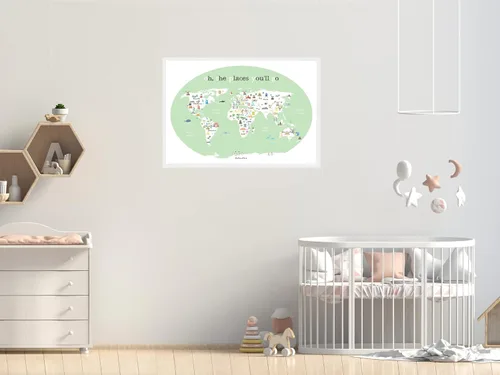 Vista 3 de Mapa del mundo para niños (11 x 14) verde – Mapa educativo del mundo para niños con animales y lugares de interés, decoración de pared de guardería
