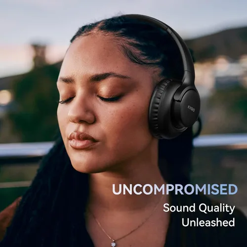 Vista 2 de KVIDIO Auriculares Bluetooth, auriculares inalámbricos con micrófono, tiempo de funcionamiento de 65 horas, auriculares sobre la oreja