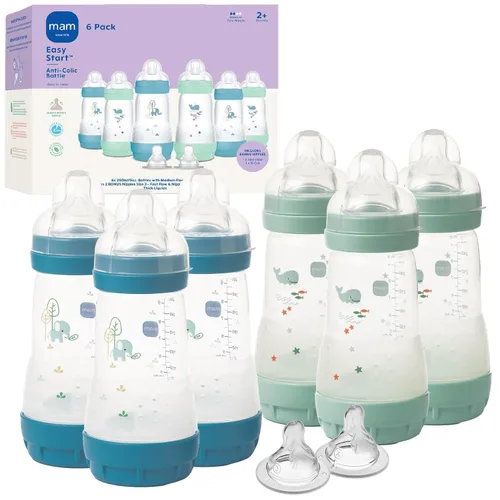 Vista 15 de MAM Biberón ventilado anticólicos de 9 oz Easy Start + para bebés de 2 Azul verdoso