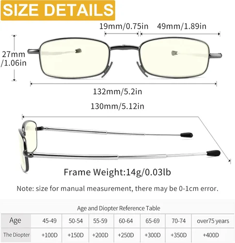 Vista 5 de Folding Reading Glasses Blue Light Blocking, Soft Nose Pad Spring Hinge Portable Thin Readers for Men Women 3 Pack